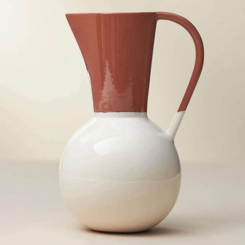 Anthro Amaya Pitcher / Vase NWT Portuguese Pottery -Beautifully Glazed Neutral